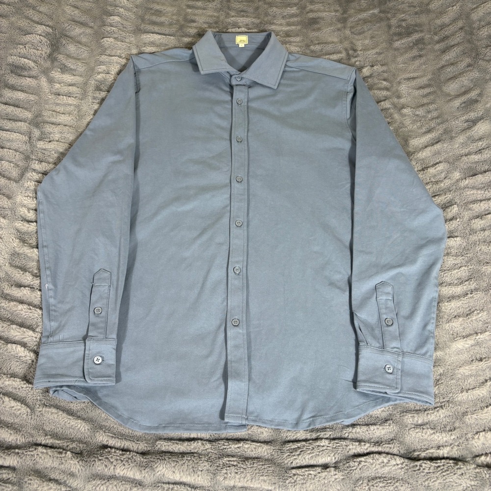 Swet Tailor Men XL Slate Blue Stretch Cotton Long Sleeve Button Down Shirt AQ460
